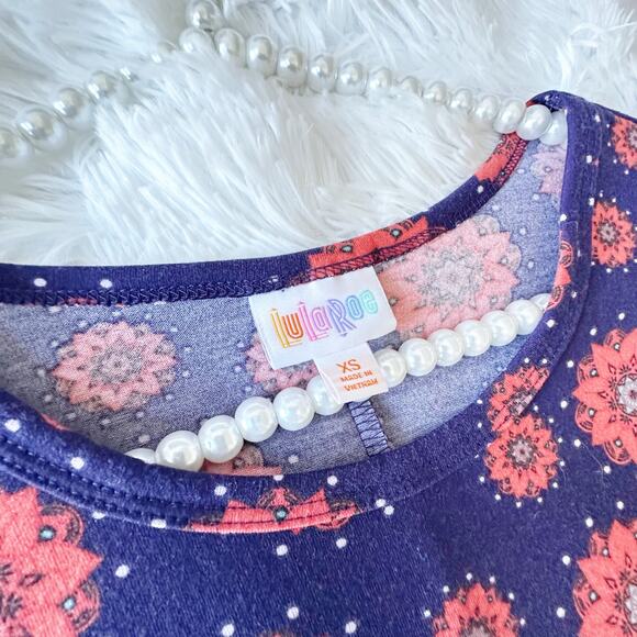 LuLaRoe XS Carly Dress Navy Pink Floral Swing Stretch Knit Pocket Size xs - Picture 4 of 12